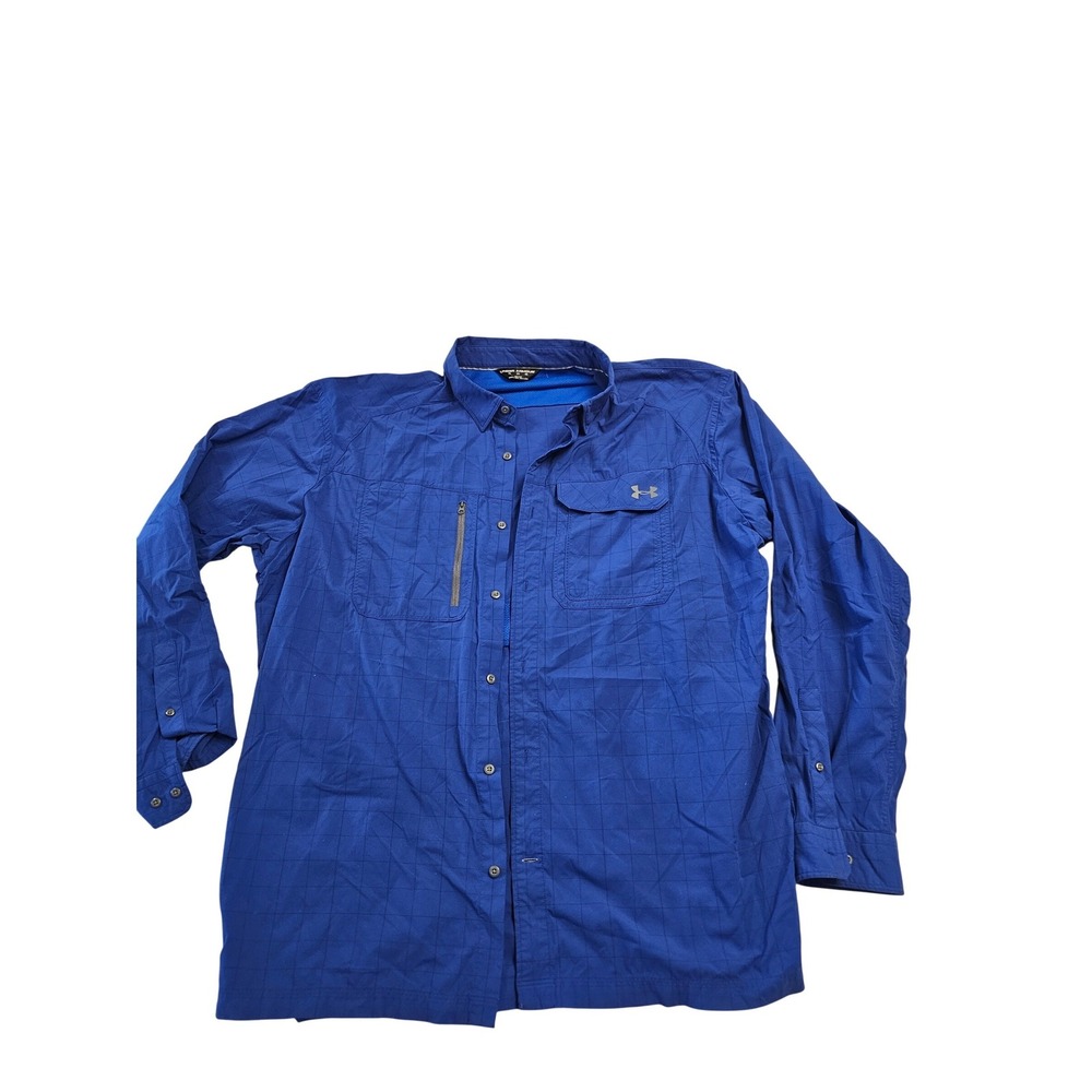 Under Armour Mens 2XL Blue Grid Pattern Ventilated Long Sleeve Button Up Shirt